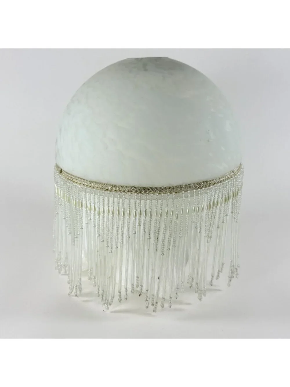 Glass Beaded Fringe Lamp Shade Replacement White Mottled Frosted Round
